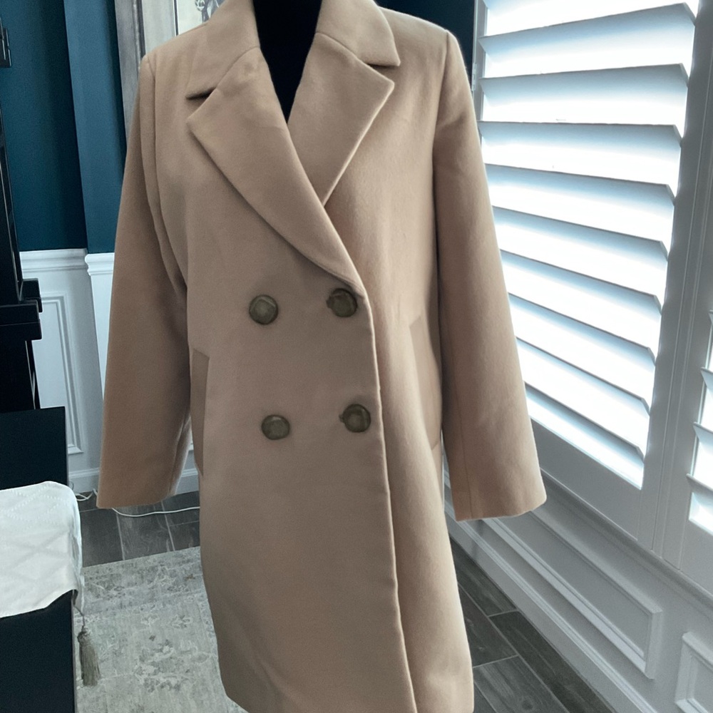 Cabi Camel Wool Blend Double-Breasted Classic Knee-Length Coat (Style 4113)